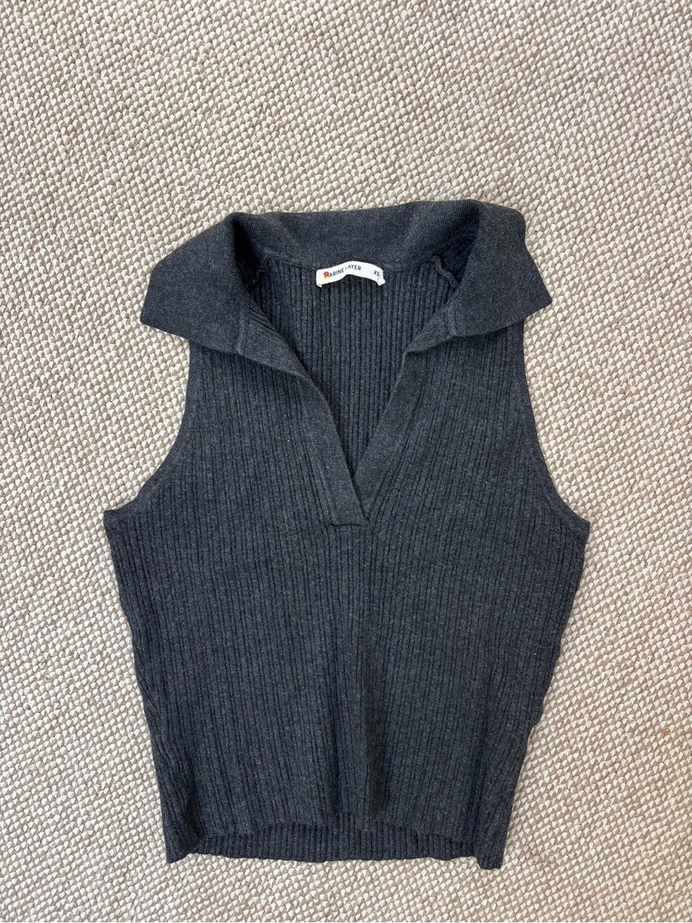 Marine Layer Charcoal Ribbed V-Neck Sleeveless Sweater
